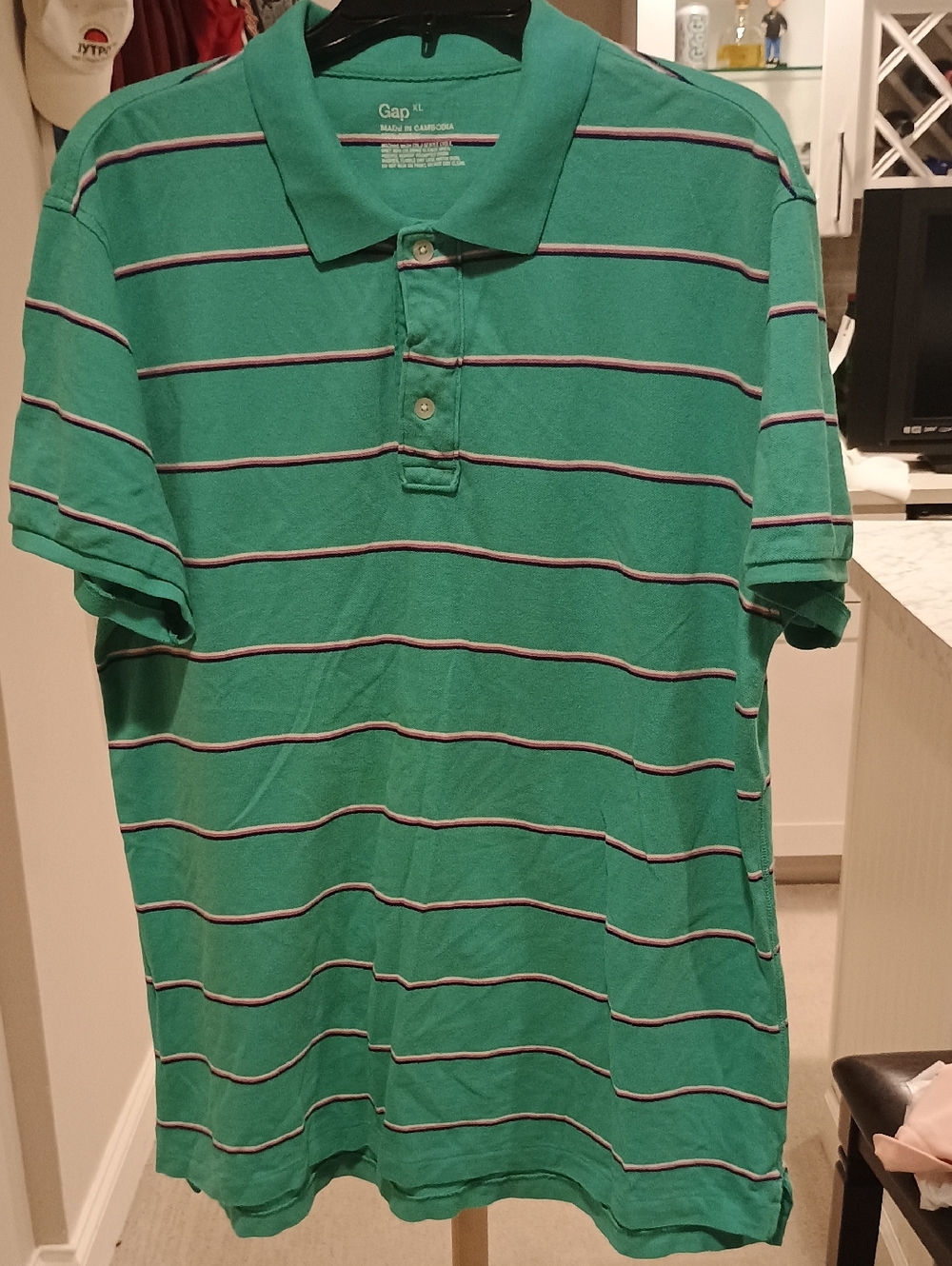 GAP Green Polo with White and Navy Stripe Details
